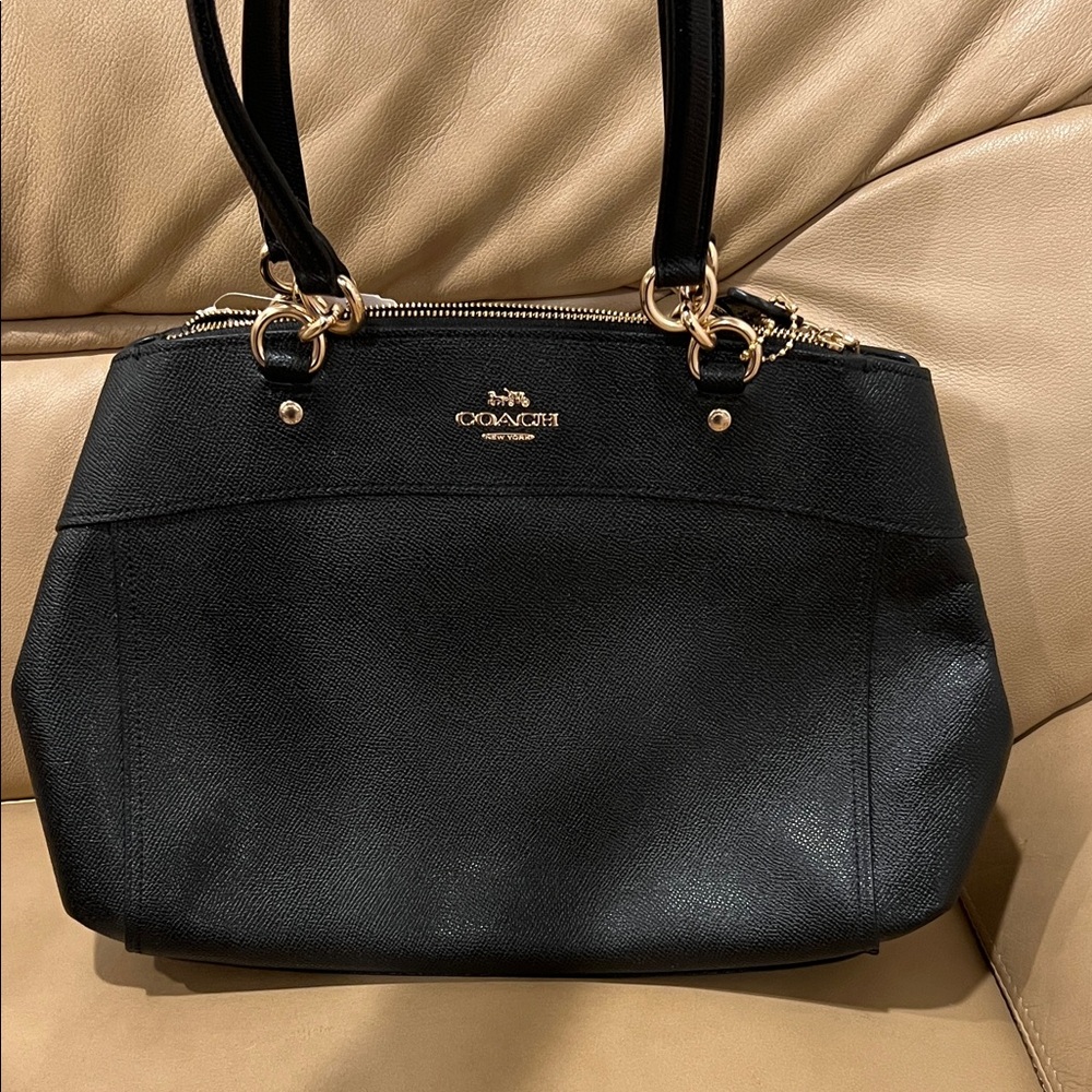 Coach Black Leather Shoulder Bag with Gold Accents